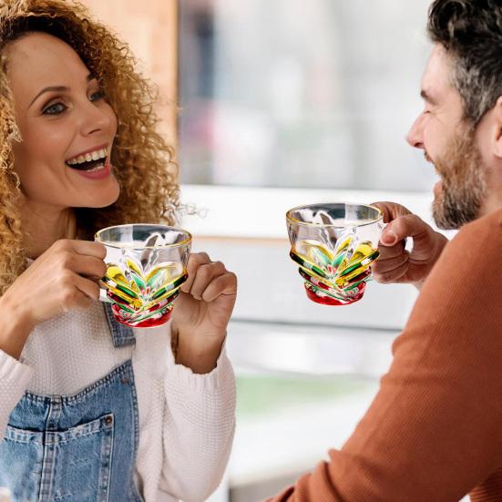 Hand Painted Glass Coffee Cup 175ml Artistic Tea Mug for Latte Coffee Heat-Resistant Glass Mug Literary Style Drinkware