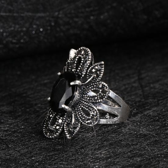 Damen-Ring, Vintage-Stil, hohles Blumenmuster, vergoldet, Legierung, Harz, Fingerschmuck, Geschenk
