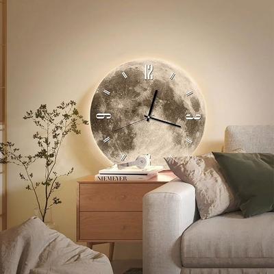 16 Zoll Mode Wanduhr Esszimmer Wohnzimmer Mond Erde Modellierung LED-Licht Stiller Lauf Schlafzimmeruhr Wanddekoration