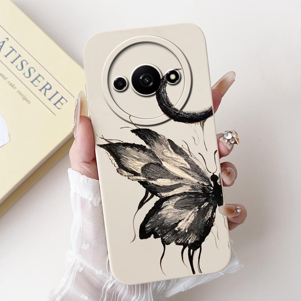 Für Redmi A3 Hülle Niedliche Cartoon Katze Ästhetisch Blumenmädchen Junge Stoßfeste Silikon-Rückabdeckung Für Xiaomi Redmi A3 Handyhülle Coque