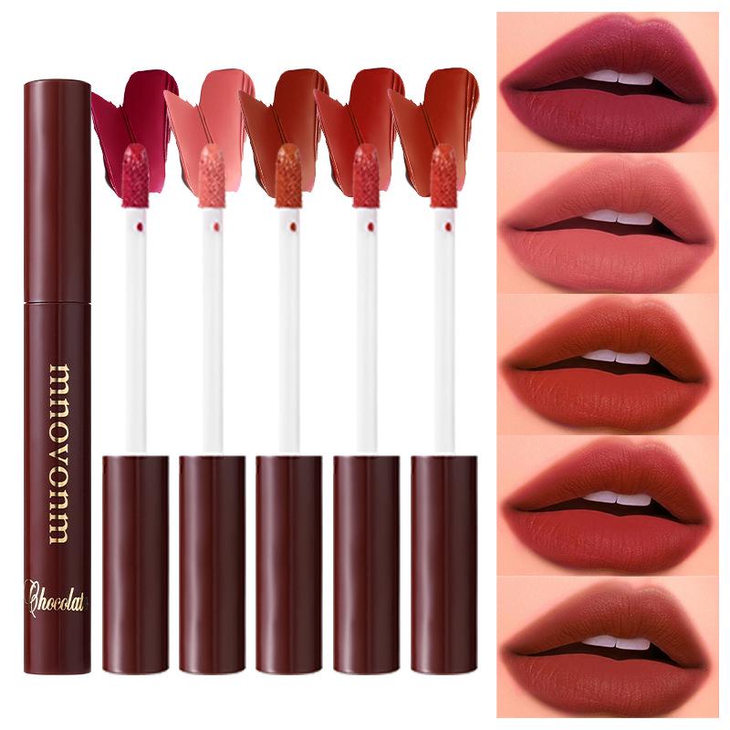Five-Color Chocolate Lip Gloss Set: 5-Piece Matte Velvet Lipstick Collection