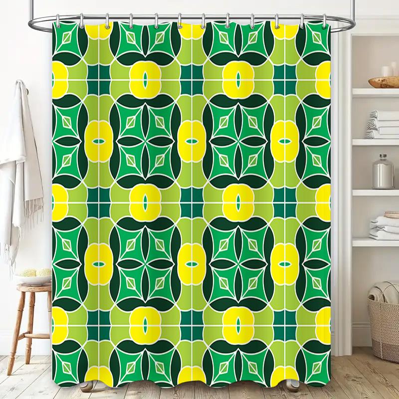 Colorful Geometric Shower Curtain For Bathroom Decor Waterproof Fabric With Rings Set