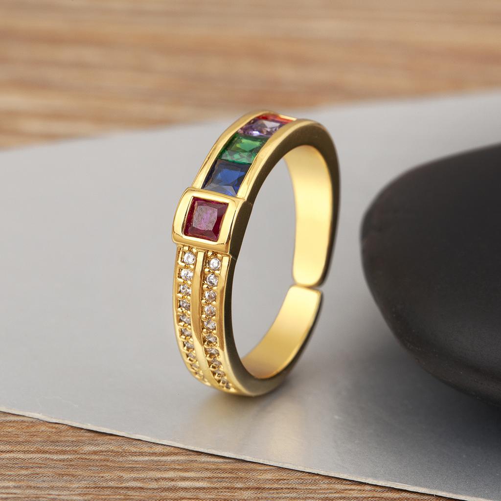 Nidin Classic New Design Inlaid Colorful Zircon Rings For Female Male Aesthetic Adjustable Finger Jewelry Anniversary Party Gift