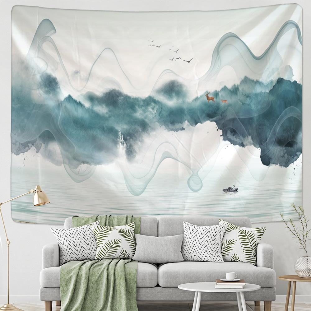 Landscape Painting Art Wall Hanging Beautiful Bohemian Tapestry Sheet Beach Towel Bedroom Room Aesthetic Decoration Home Decor