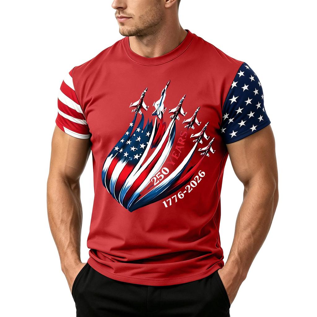Men's Independence Day Flag Print Short Sleeve T-Shirt, Loose Casual Daily Summer Tops