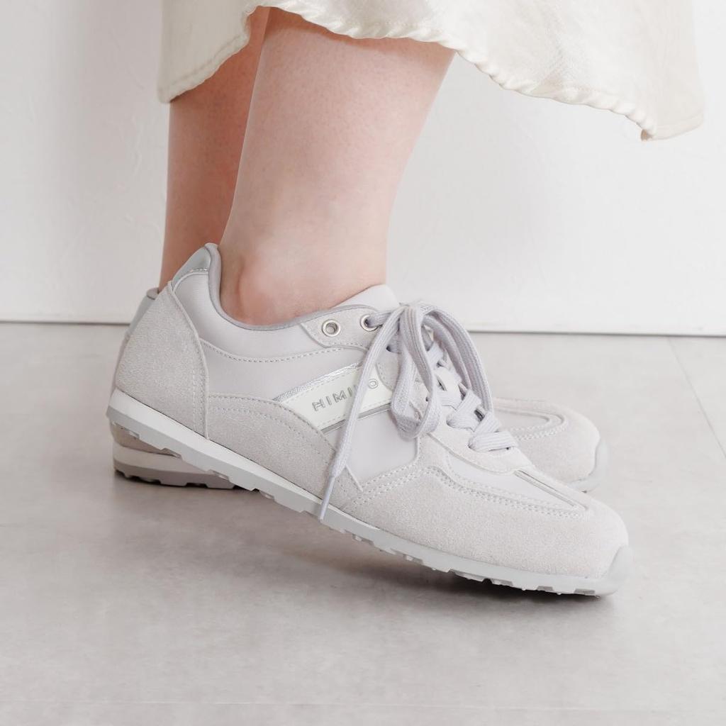 HIMIKO Flat Suede Combination Sneakers, 657302, Gray, Size 220, Cushioned, Comfortable, 1.5cm Heel, Lace-Up