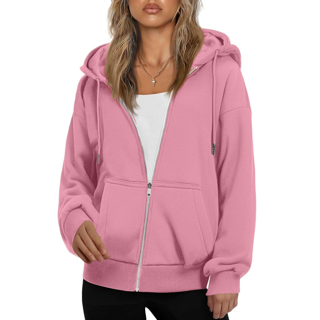Damen Modischer Lockerer Fleece Kapuzen-Casual-Cardigan mit Reißverschluss Sweatshirt