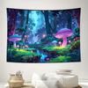 Enchanted Forest Mushroom Glow Night Scene Wall Tapestry Machine Washable All Season Decor Art Print Fantasy Nature Design Home