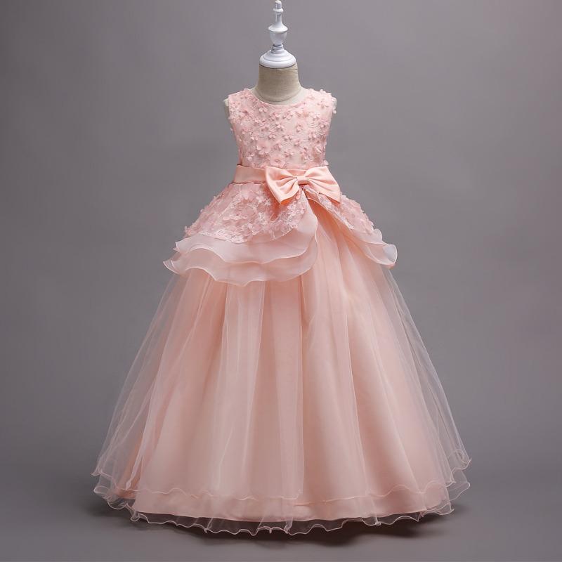 Little Girl Princess Wedding Gown Flower Girl Embroidered Long Dress