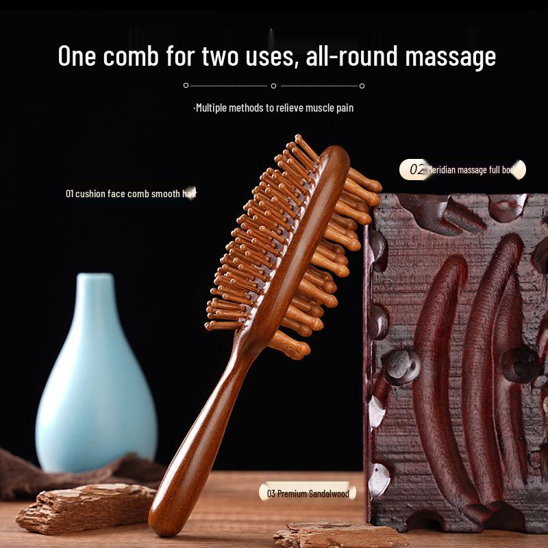 Multifunctional Green Sandalwood Cushion Brush: Double-Sided Massage Head, Airbag Design, Engraved Meridians Comb