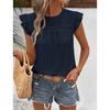 2026 Women's Summer New Round Neck Lace Solid Color Ruffle Short Sleeve Top