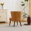 Light brown genuine leather living room lounge chair without armrests – solid rubberwood base, modern comfort chair