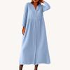Women's Fashionable Solid Color Round Neck Seven Quarter Sleeve Button Loose Shirt Dress