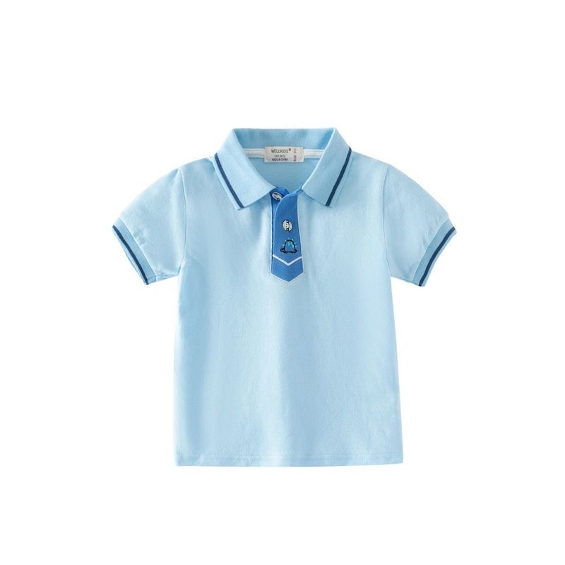 Polo Shirt Children's Half Sleeve Tops Patchwork Lapel T-shirt