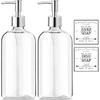 Clear Soap Dispenser with Rust Proof Pump, Waterproof Labels (2 Pack,16 Oz), Plastic Hand Soap Dish Soap Dispenser for Kitchen Bathroom