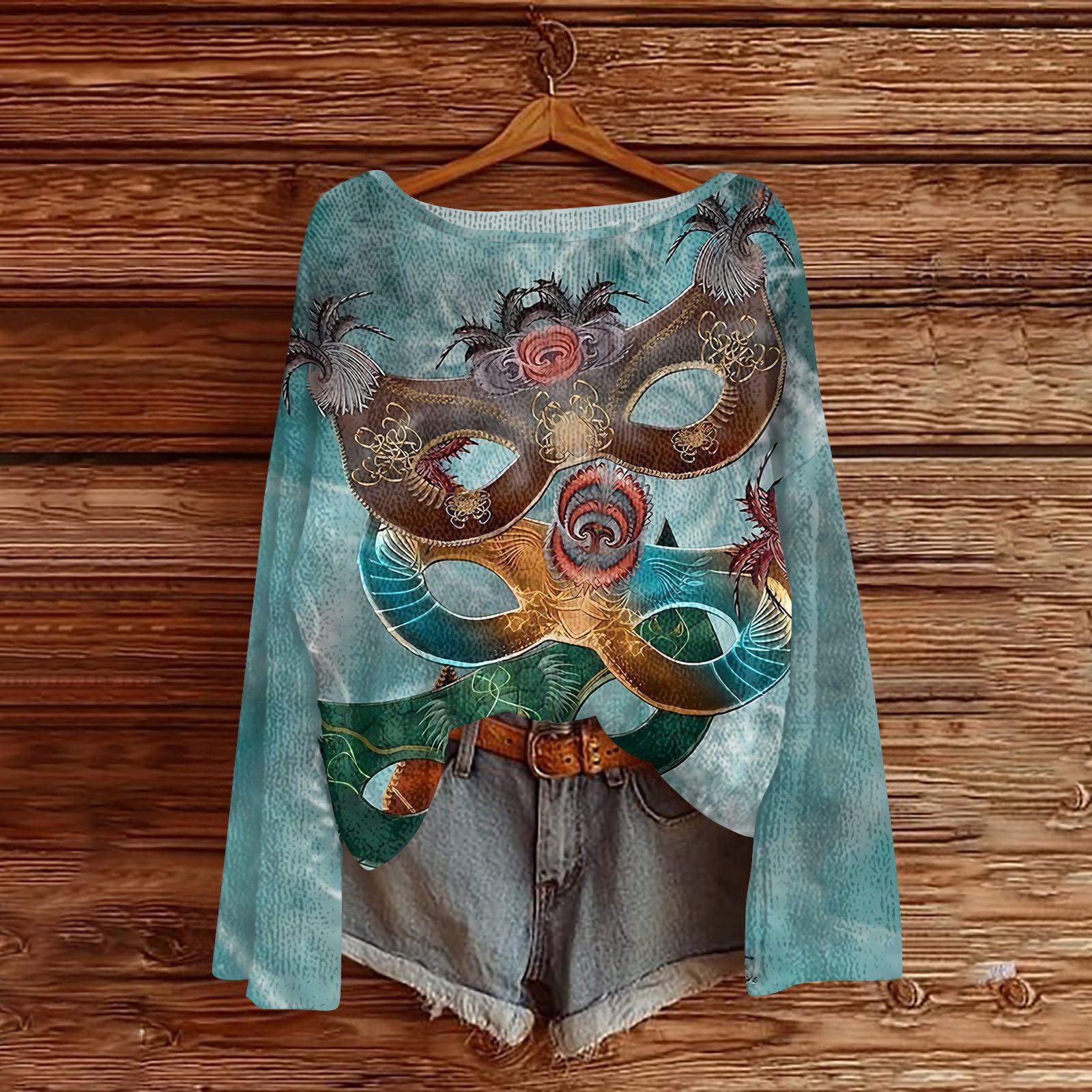 

Женский модный пуловер с круглым вырезом, длинным рукавом и принтом, повседневный S