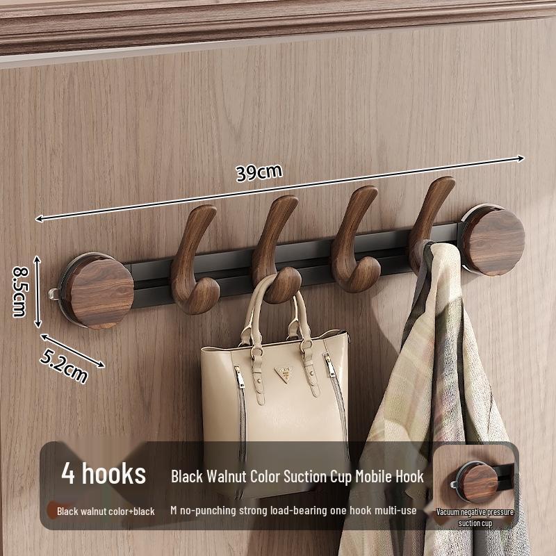 Walnut No-Drill Suction Cup Door Hook for Sliding Doors