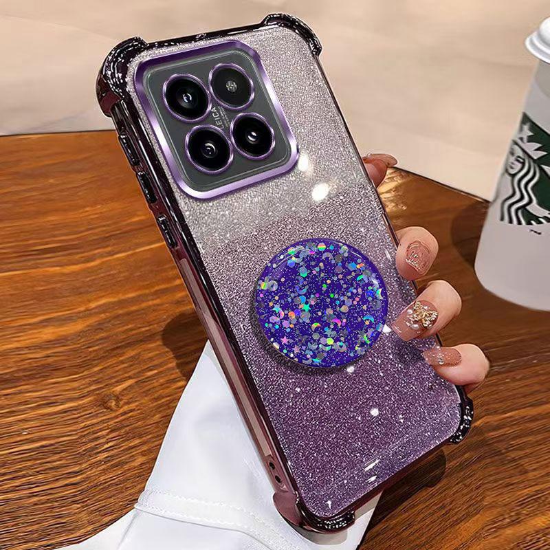 Luxury Shockproof Glitter Holder For Silicone Ring 14TPro Case For Xiaomi 14T 14 Ultra 13 12 Pro With Holder Stand Cover
