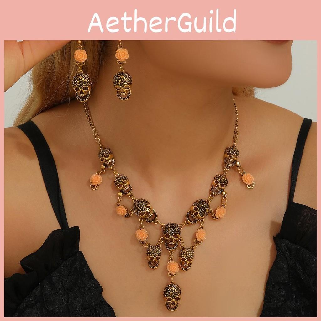 Pendant Skeleton Vintageinspired And Earrings Pack With Alloy Chain For Dressing Holiday