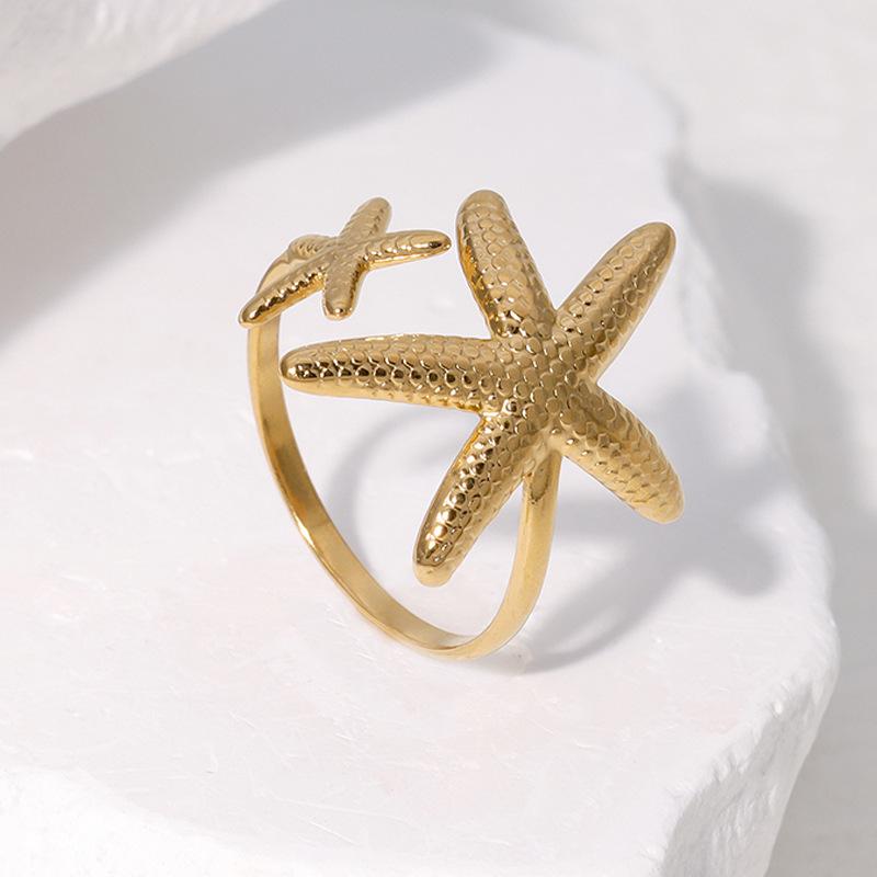 New Bohemia Trendy Gold Color Stainless Steel Ocean Starfish Star Rings for Women Men Personality Summer Beach Jewelry Colorfast