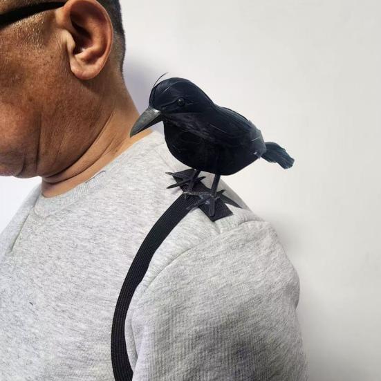 Halloween Black Feathered Crow Lifesize Realistic Raven Prop Handmade Artificial Birds Model for Indoor Outdoor Halloween Party Decor
