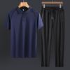 Men's Ice Silk Sports Suit - Comfortable Summer Casual Short Sleeve for Dad, Middle-aged, and Elderly.