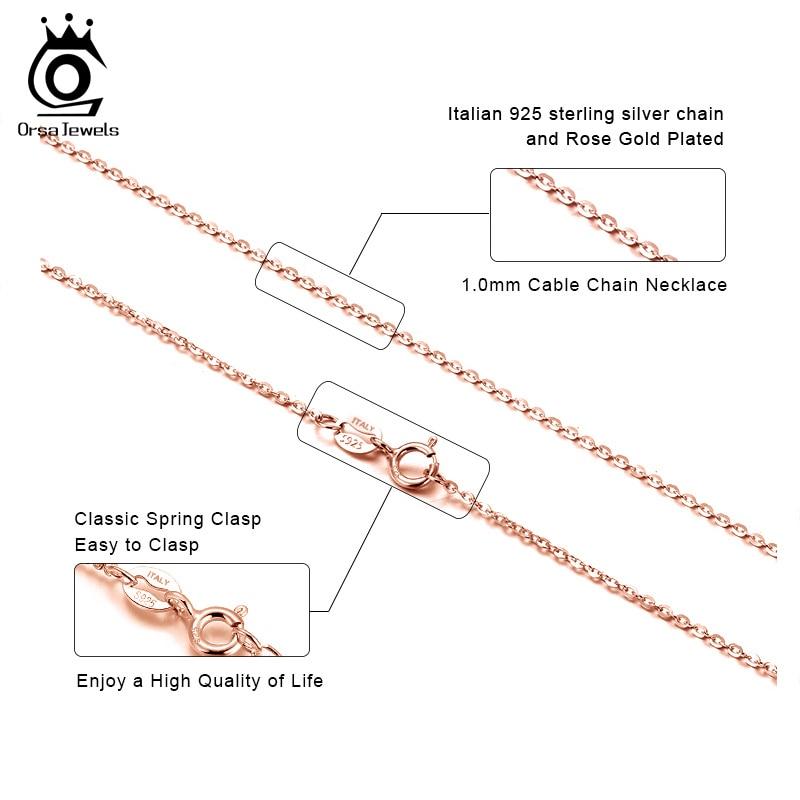 Italian 925 Sterling Silver Neck Chain Rose Gold Color 1.0mm Cable Chain Necklace Silver O-chain Cross Chain