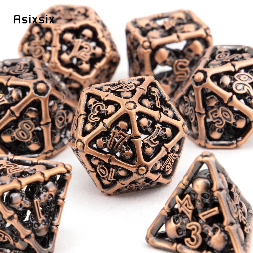 7 Pcs Coppery Skull Head Metal Dice Hollow Metal Polyhedral Dice Set Suitable for Role-Playing RPG  Board Game Card Game