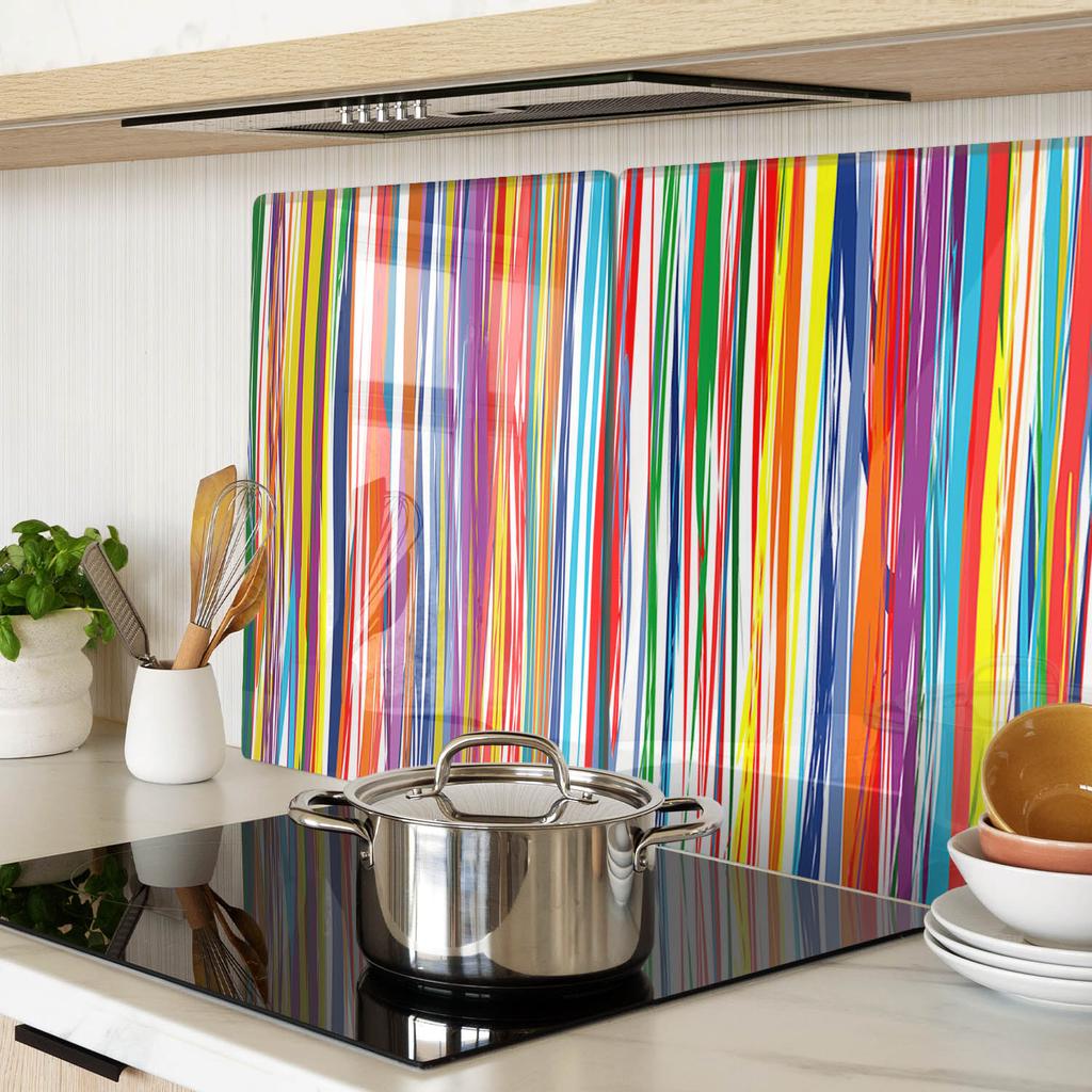 Glass Kitchen Cutting Boards With Colorful Striped Graphics 2X40X52 Cm