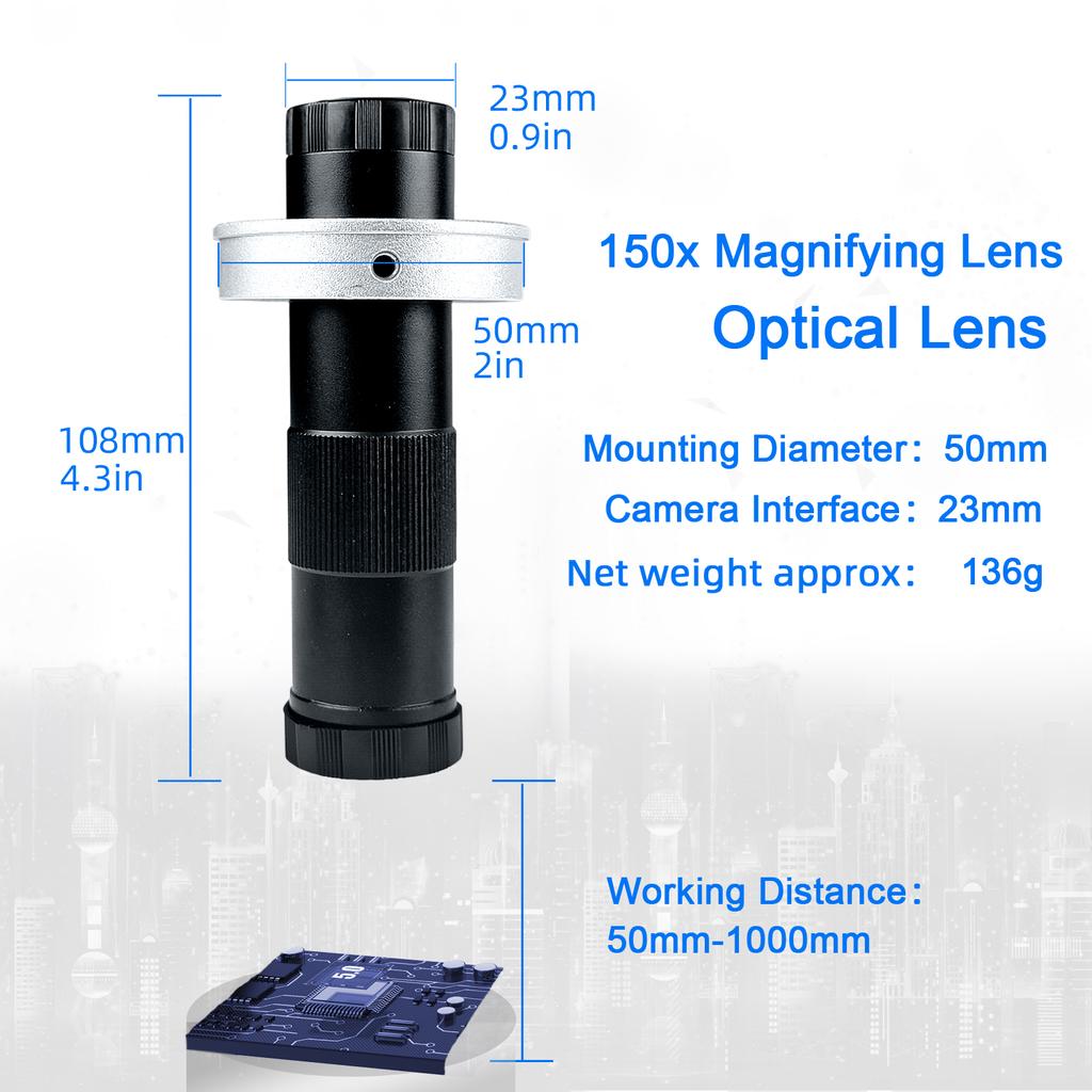 YIZHAN 130X 150X 180X Zoom C-Mount Lens Magnification Adjustable 25mm For Electron Video Microscope Accessories Monocular Camera