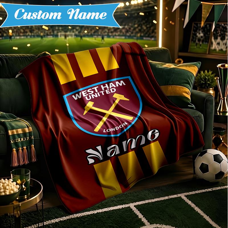 Custom Name West Ham Crests Pattern Blanket Lightweight Ideal Bedding Blanket Perfect for Travel, Camping, Living Rooms, Sofas, Christmas gift
