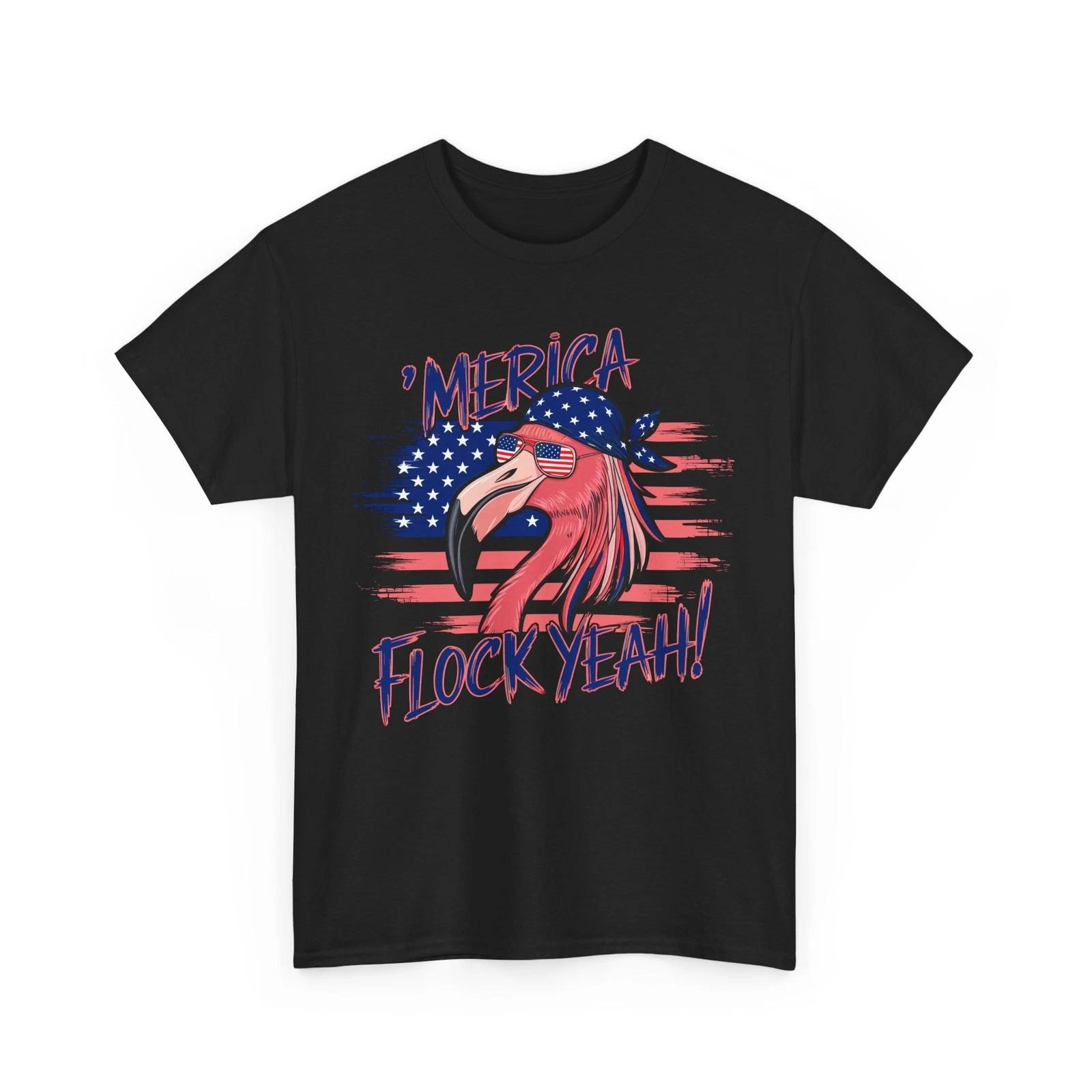 American Flag T-Shirt | Patriotic Flamingo USA 4th of July Shirt L