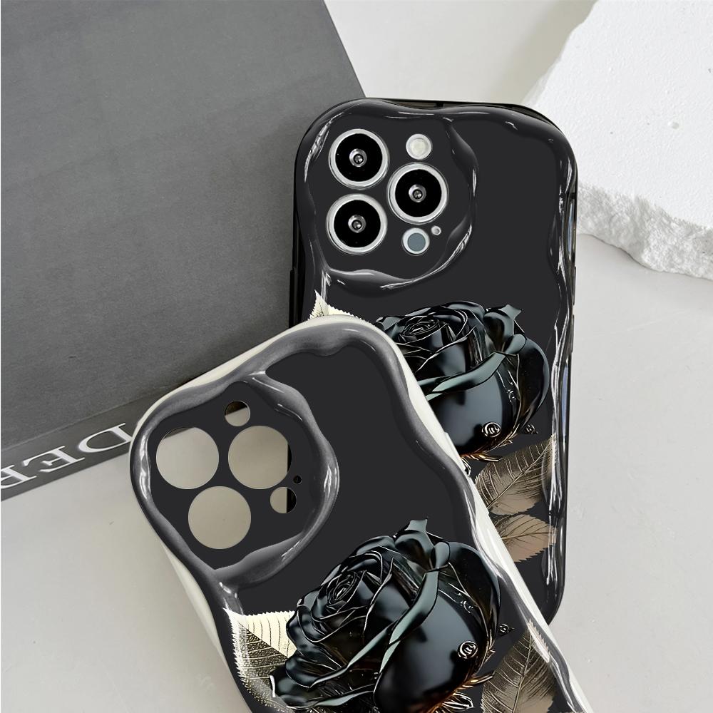Sött tecknat mönster Krämig textur Skal Vågig kant Mjukt silikonskydd Mobilskal för Huawei Honor Infinix Tecno iPhone