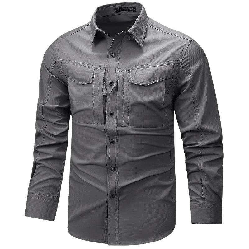 New Men's Long-sleeved Shirt Autumn and Winter Middle-aged and Young Casual Work Jacket Fashionable Solid Color Shirt Top