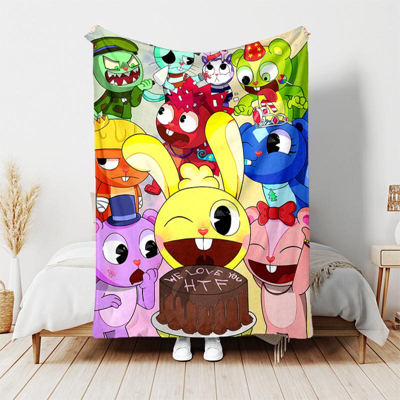 1pc Blanket Happy Tree Friends5 Print Design, Lightweight Blanket for Sofa, Bed- Soft &Warm, Gift for All Seasons Like Christmas, Halloween