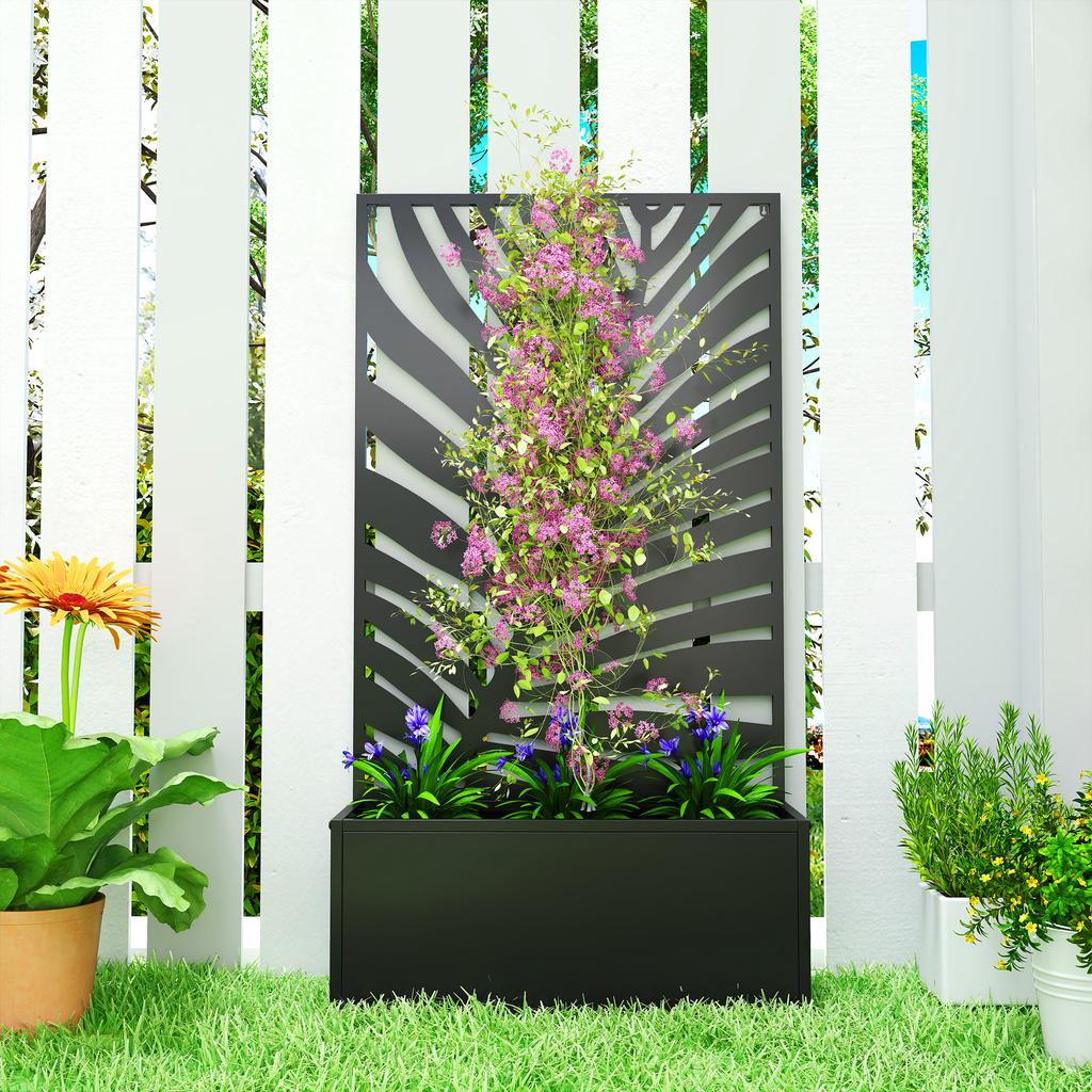 Metal Garden Bed for Garden with Trellis, Wall Mounted or Freestanding Raised Planter with Privacy Screen