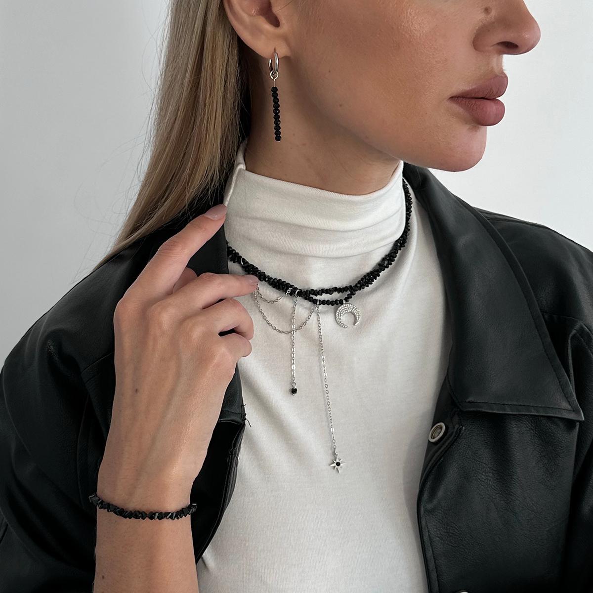 

SHIXIN New Fashion Black Acrylic Crystal Beads Pendant Necklace Earrings Bracelets Women Bohemian Jewelry Set Neck Accessories