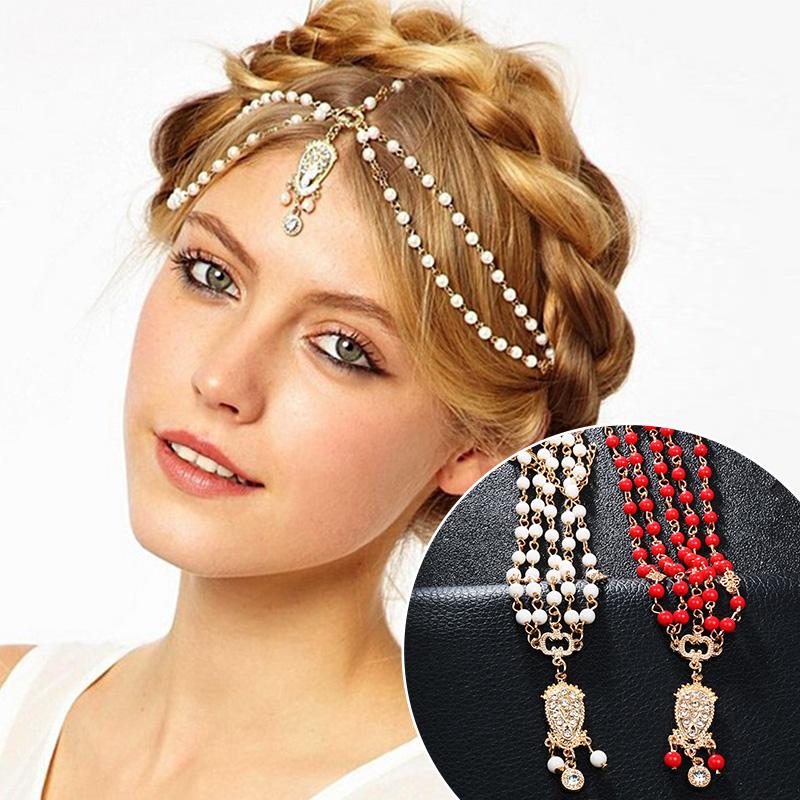 

1 шт. Белая бисерная голова цепочка платье Украшение лба Резинка для волос Повязки на голову Украшения в стиле бохо