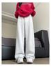 Women's White-Gray High-Waisted Wide-Leg Sweatpants - Petite, Slimming, Casual Athletic Wear for Autumn 2024