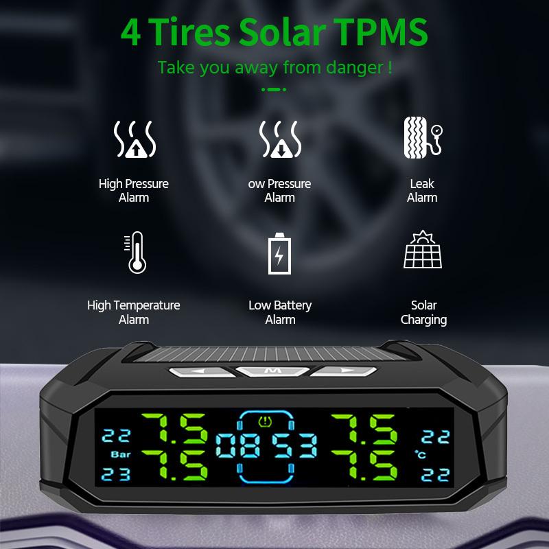 Bar Wireless Intelligent Car Tire Pressure Alarm Monitor System Temperature Air Pressure Gauge With 6 Durable Tire Sensors