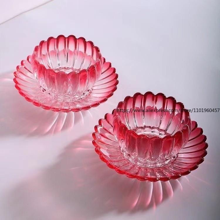 Bezolovnatá skleněná miska talíř sada Kreativní minimalistický evropský styl Domácí použití s designem lotosu Polévkové mísy