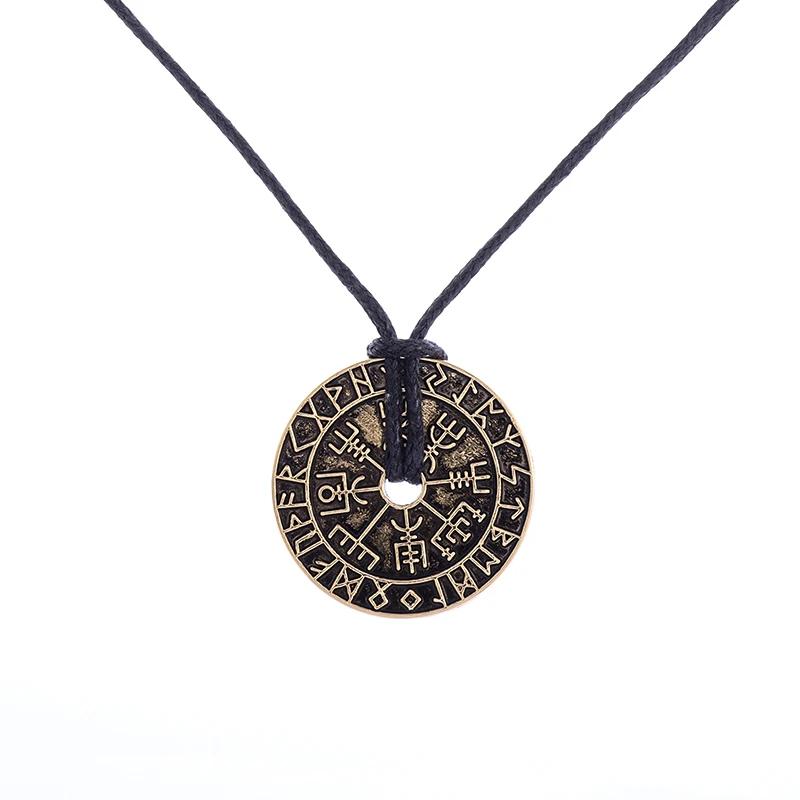 Rune Compass Pendant Necklace Men's Prayer Amulet Trend Accessory Friend Gift