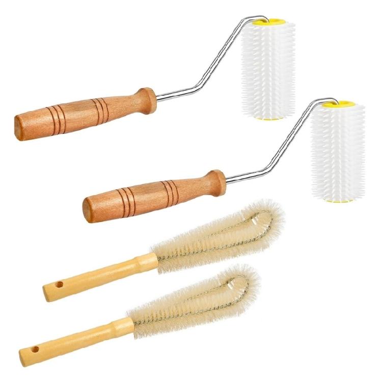 2 Pcs Honeys Extractor Uncapping Needle Roller and 2 Pcs Cleaning Bees Brush Honeys 1