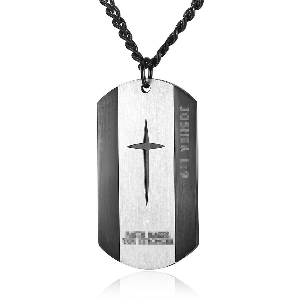 Silver Stainless Steel Cross Dog Pendant Necklace for Men