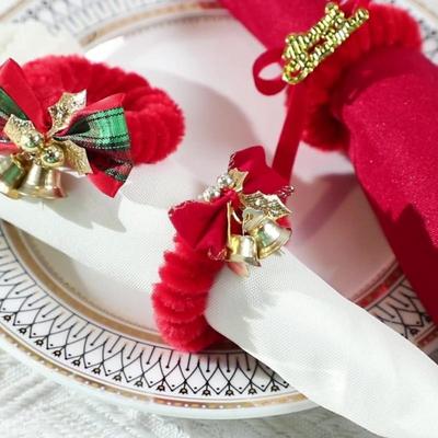Red Bow Napkin Rings Christmas Napkin Holders Handmade Velvet Serviette Buckles for Xmas Wedding Party Dinner Table Decor