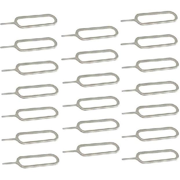 Coleção eTECH Removedor de Bandeja de Cartão SIM Pino Ejetor Ferramenta Chave para iPhone iPad Samsung Galaxy Smart Phone/Tablet e Mais (Prata) (Pacote com 20 unidades)