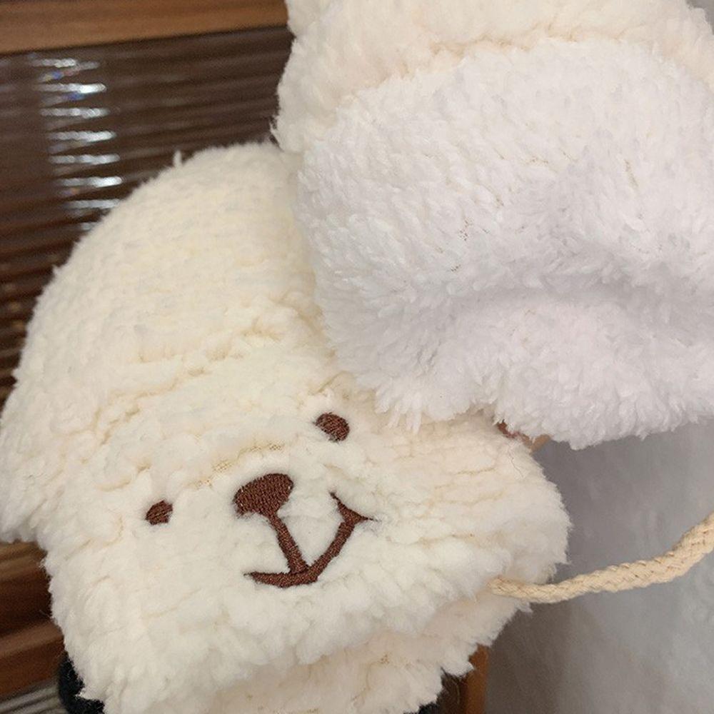 Cute Thicken Plush Windproof Full Fingers Bear Korean Mittens Hanging Gloves Women Winter Gloves