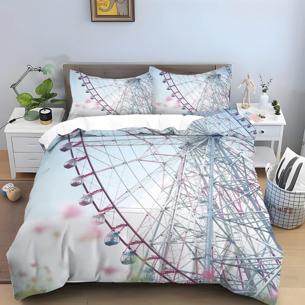 Ferris Wheel Duvet Cover Set For Kids Teens Boys Girls Lightweight Bedspread Cover Bedroom Decor Holiday Enjoy Theme Bedding Set