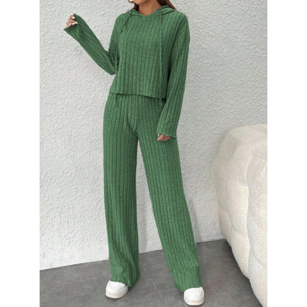 Herbst- und Winter-Freizeit-Strickset mit langen Ärmeln, Damen-Kapuzensweatshirt, lockere Hose zweiteiliges Set