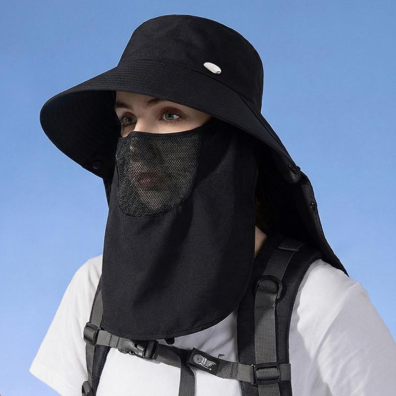 Spring Summer Sun Hat Women's Outdoor Cycling Removable Mask Sunscreen Hat Big Hat Brim Shawl Neck Protection Fisherman Hat